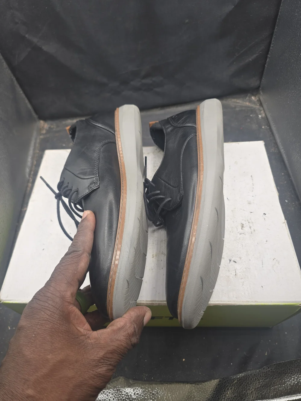 Clarks Black Leather Derby Shoes with Tan Trim
